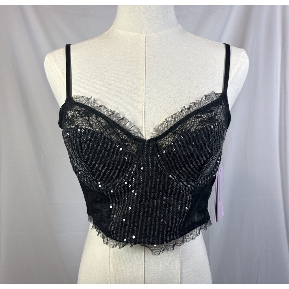 Wild Fable Women's Sequin Lace Corset Bra  Color Black Size Medium 1 Piece